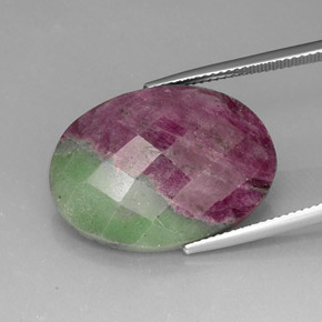 25.95 ct Multicolor Ruby-Zoisite Stone, Natural Ruby-Zoisite in Oval Checkerboard Shape for Sale