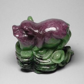 937.19 ct Multicolor Ruby-Zoisite Stone, Natural Ruby-Zoisite in Carved Pig Shape for Sale