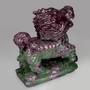 836.38 ct Multicolor Ruby-Zoisite Gemstone, Ruby-Zoisite Gem in Carved Chinese Lion Shape for Sale.