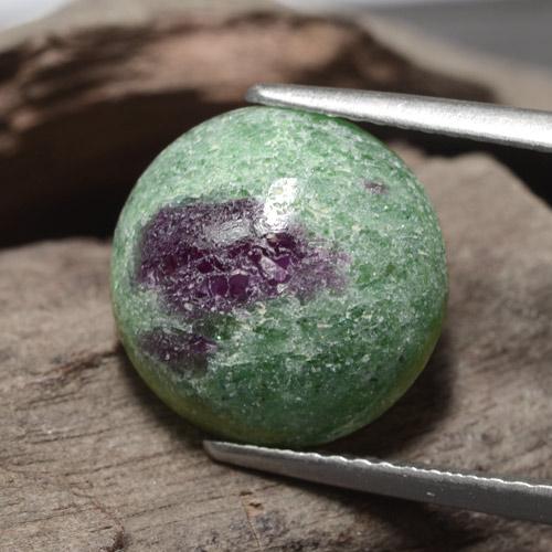 5.97 ct Green Ruby-Zoisite Stone, Natural Ruby-Zoisite in Round Cabochon Shape for Sale