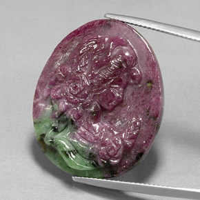 41.32 ct Multicolor Ruby-Zoisite Gemstone, Ruby-Zoisite Gem in Carved Cameo Shape for Sale.