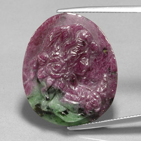 41.32 ct Multicolor Ruby-Zoisite Stone, Natural Ruby-Zoisite in Carved Cameo Shape for Sale