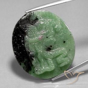48.13 ct Multicolor Ruby-Zoisite Stone, Natural Ruby-Zoisite in Oval Carved Cameo Shape for Sale