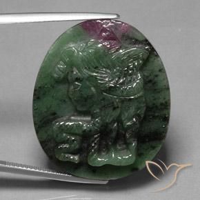 41.05 ct Multicolor Ruby-Zoisite Stone, Natural Ruby-Zoisite in Oval Carved Cameo Shape for Sale
