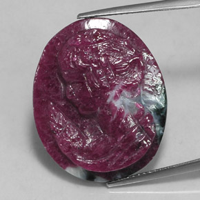 28.53 ct Multicolor Ruby-Zoisite Gemstone, Ruby-Zoisite Gem in Carved Cameo Shape for Sale.