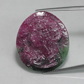 32.60 ct Multicolor Ruby-Zoisite Gemstone, Ruby-Zoisite Gem in Carved Cameo Shape for Sale.