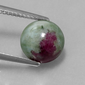 3.91 ct Multicolor Ruby-Zoisite Gemstone, Ruby-Zoisite Gem in Round Cabochon Shape for Sale.