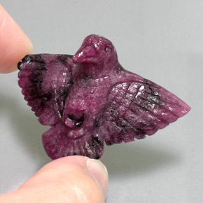 48.53 ct Multicolor Ruby-Zoisite Gemstone, Ruby-Zoisite Gem in Bird Carving Shape for Sale.