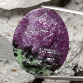 31.70 ct Multicolor Ruby-Zoisite Gemstone, Ruby-Zoisite Gem in Oval Carved Cameo Shape for Sale.