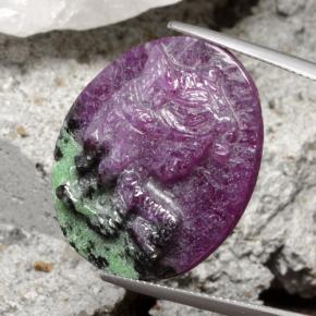 31.70 ct Multicolor Ruby-Zoisite Stone, Natural Ruby-Zoisite in Oval Carved Cameo Shape for Sale