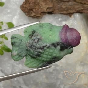 19.94 ct Multicolor Ruby-Zoisite Stone, Natural Ruby-Zoisite in Carved Fish Shape for Sale