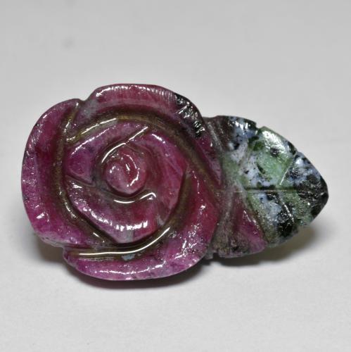 Multicolor Ruby-Zoisite Gem - 21.2ct Carved Rose (ID: 582414)