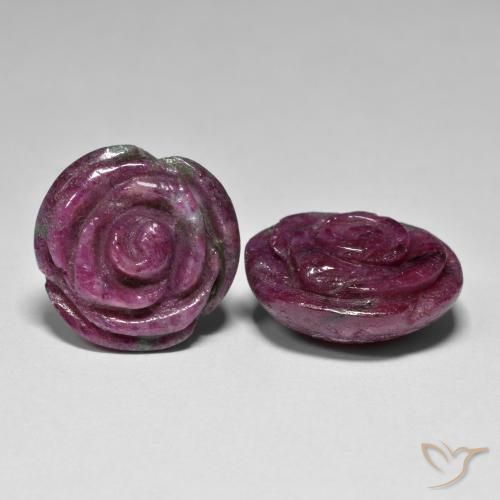 37.71 ctw Multicolor Ruby-Zoisite Stones, Natural Ruby-Zoisite in Carved Rose Shape for Sale