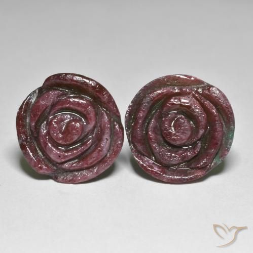 30.21 ctw Red Ruby-Zoisite Gemstones, Ruby-Zoisite Gems in Carved Rose Shape for Sale.