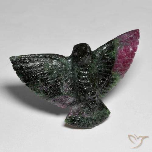83.59 ct Multicolor Ruby-Zoisite Stone, Natural Ruby-Zoisite in Carved Bird Shape for Sale