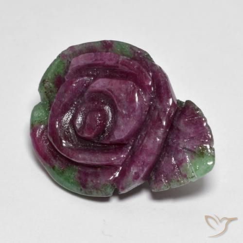 23.91 ct Multicolor Ruby-Zoisite Stone, Natural Ruby-Zoisite in Carved Rose Shape for Sale