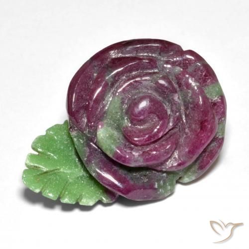 44.29 ct Multicolor Ruby-Zoisite Stone, Natural Ruby-Zoisite in Carved Rose Shape for Sale
