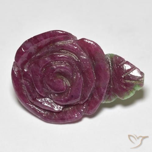 16.95 ct Multicolor Ruby-Zoisite Gemstone, Ruby-Zoisite Gem in Carved Rose Shape for Sale.