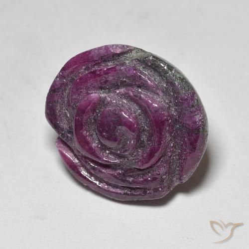 19.53 ct Purple Ruby-Zoisite Stone, Natural Ruby-Zoisite in Carved Rose Shape for Sale