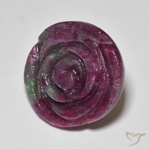 19.70 ct Multicolor Ruby-Zoisite Stone, Natural Ruby-Zoisite in Carved Rose Shape for Sale