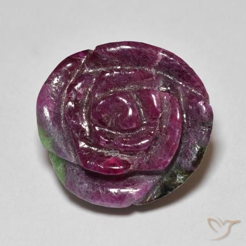 21.89 ct Multicolor Ruby-Zoisite Gemstone, Ruby-Zoisite Gem in Carved Rose Shape for Sale.