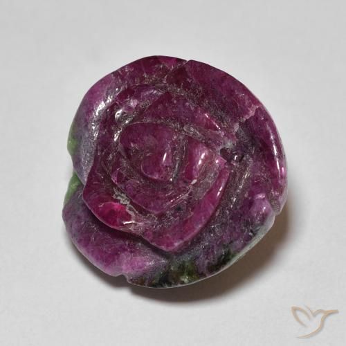 21.89 ct Multicolor Ruby-Zoisite Stone, Natural Ruby-Zoisite in Carved Rose Shape for Sale