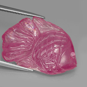 21.42 ct Pink Ruby Stone, Natural Ruby in Carved Fish Shape for Sale