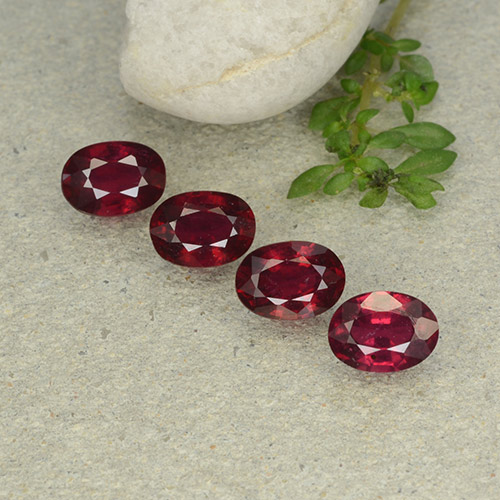 roman vores selv 4pc 6.9 x 5.1mm Oval Ruby Lot - 4.9ct total Weight / avg. 1.23ct each,  Color: Currant Red, Mohs Hardness 9 suitable for daily wear jewelry,  Capricorn Zodiac Stone