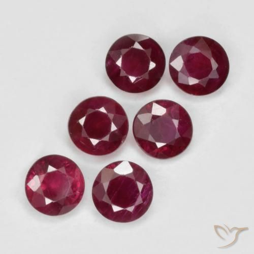 Lot de 6pc Rubiss Rouge round facet de Birmanie - Poids total 1,6 ct / moyenne 0,27 ct chaque, taille 3,7mm, couleur : Rouge foncé, dureté de Mohs 9 convient aux bijoux de tous les jours, pierre de sagesse, Pierre précieuse de l'année du cochon, Photo A