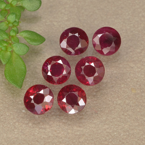 6pc Round Red Ruby Lot from Myanmar - Weight 1.28ct total / avg. 0.21ct each, Size 3.4mm, Color: Deep Red, Mohs Hardness 9 suitable for daily wear jewelry, July Birthstone, Photo A