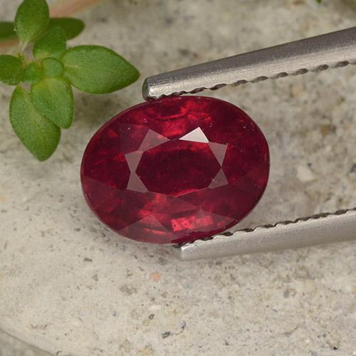 7.7 x 5.9mm Oval Facet Red Ruby from Madagascar, Weight of 1.82ct, Natural fracture filled gemstone in VS-SI Clarity, 1pc Ruby - the Color is Dark Red, Mohs Hardness of 9 suitable for daily wear jewelry, Exhibits Great Brilliance, Photo A