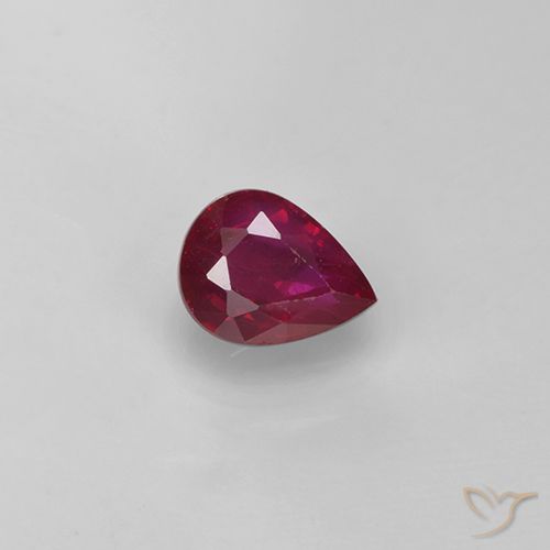 0.38ct Pear Facet Red Ruby from Myanmar, Dimension 5 x 3.9mm, VS-SI Clarity, Natural heated gemstone, 1pc Ruby in Currant Red Color, Mohs Hardness of 9 suitable for daily wear jewelry, Capricorn Zodiac Stone, Photo A