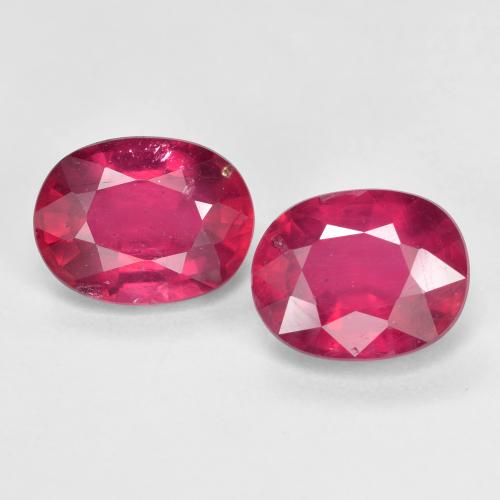 2pc Matching Oval Rubys in Size 9.1 x 7mm, Weight 5.34ct total / avg. 2.67ct each, Light Red in VS Clarity, Natural gemstone, Mohs Hardness 9 suitable for daily wear jewelry, Symbolizes Passion and Energy, Photo A