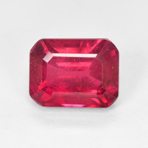 9.1 x 7mm Octagon Step Cut Red Ruby from Madagascar, Weight of 3.84ct, Natural fracture filled gemstone in VS Clarity, 1pc Ruby - the Color is Red, Mohs Hardness of 9 suitable for daily wear jewelry, Traditional December Birthstone, Photo A
