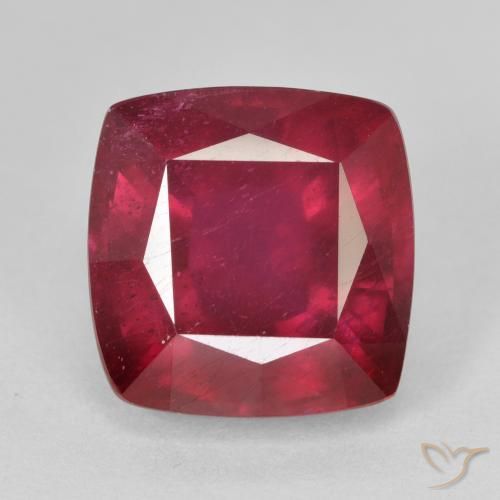 10,2 x 10,1mm roter Rubin im Kissenschliff aus Madagaskar, Gewicht 6,95 ct, Garantiert echter Edelstein in VS Reinheit, 1 Stück Rubin - die Farbe ist Mittelrot, Mohs-Härte von 9 Geeignet für den täglichen Gebrauch im Schmuck, Jahr des Schwein-Edelstein, Photo A