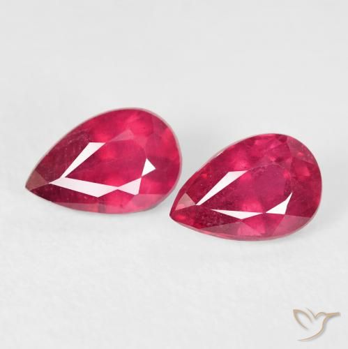 1.42ctw Natural Pinkish Red Rubies, Pear Shape, VS-SI
