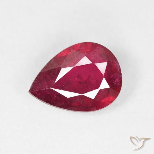 1.55ct Natural Medium Red Ruby, Pear Shape, VS-SI
