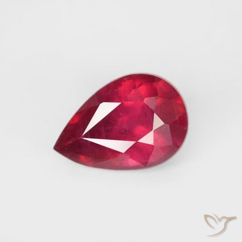 0.74ct Natural Medium Red Ruby, Pear Shape, VS-SI