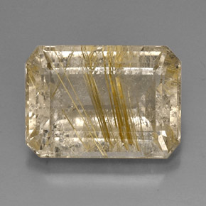 15.08 ct Yellow Rutile Quartz Gemstone, Rutile Quartz Gem in Octagon Facet Shape for Sale.