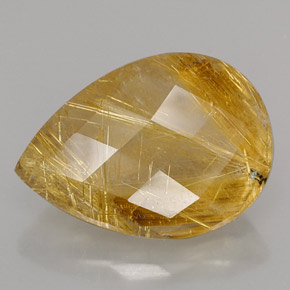15.09 ct Yellow Rutile Quartz Gemstone, Rutile Quartz Gem in Pear Checkerboard Shape for Sale.