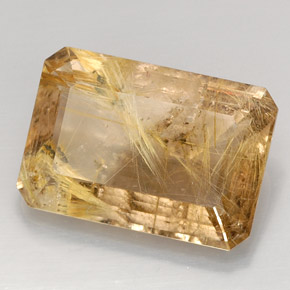 37.66 ct Yellow Rutile Quartz Gemstone, Rutile Quartz Gem in Octagon Facet Shape for Sale.