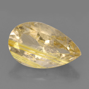 8.60 ct Yellow Rutile Quartz Gemstone, Rutile Quartz Gem in Pear Facet Shape for Sale.
