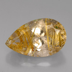 8.72 ct Yellow Rutile Quartz Gemstone, Rutile Quartz Gem in Pear Facet Shape for Sale.