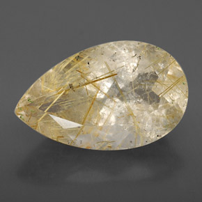 8.34 ct Yellow Rutile Quartz Gemstone, Rutile Quartz Gem in Pear Facet Shape for Sale.