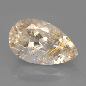 9.56 ct Yellow Rutile Quartz Gemstone, Rutile Quartz Gem in Pear Facet Shape for Sale.