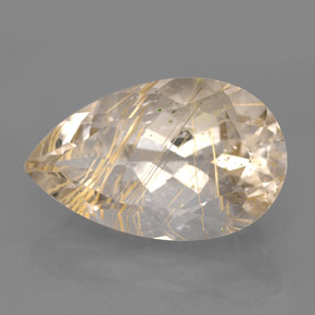 9.56 ct Yellow Rutile Quartz Stone, Natural Rutile Quartz in Pear Facet Shape for Sale