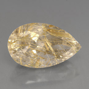 9.59 ct Yellow Rutile Quartz Gemstone, Rutile Quartz Gem in Pear Facet Shape for Sale.