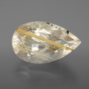 8.49 ct Yellow Rutile Quartz Gemstone, Rutile Quartz Gem in Pear Facet Shape for Sale.