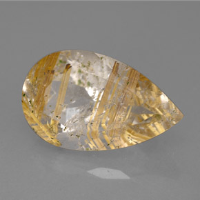 8.62 ct Yellow Rutile Quartz Gemstone, Rutile Quartz Gem in Pear Facet Shape for Sale.