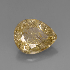 16.38 ct Yellow Rutile Quartz Gemstone, Rutile Quartz Gem in Pear Facet Shape for Sale.